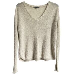 Elliott Lauren Beige Shimmer Small Textured Lightweight Knit Sweater Fall V-Neck